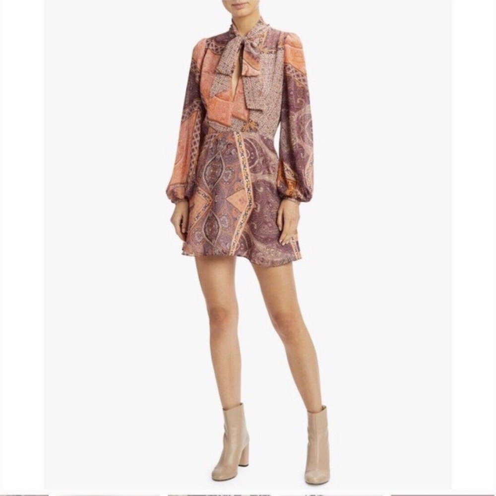 Divine Heritage Orchid Paisley Neck Tie Mini Dress Small NEW NWT Revolve - Picture 2 of 6